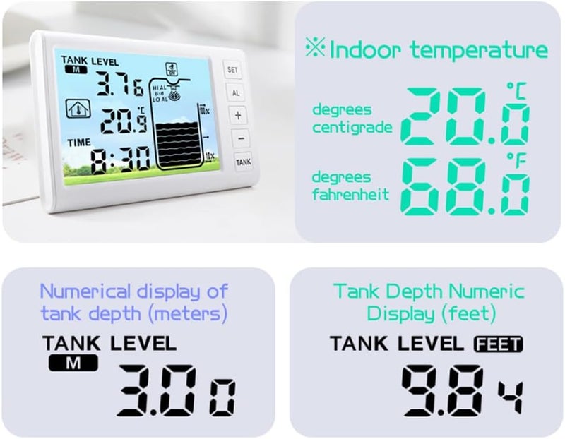 VISLONE Ultrasonic Water Level Monitor Tank Liquid Level High/Low Alarm Solar Powered Water Level Sensor Water Level Indicator Gauge IP65 Waterproof - Image 3